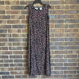 Vintage 90s Sleeveless Maxi Dress Womens Size 10P Black Floral Fits Small